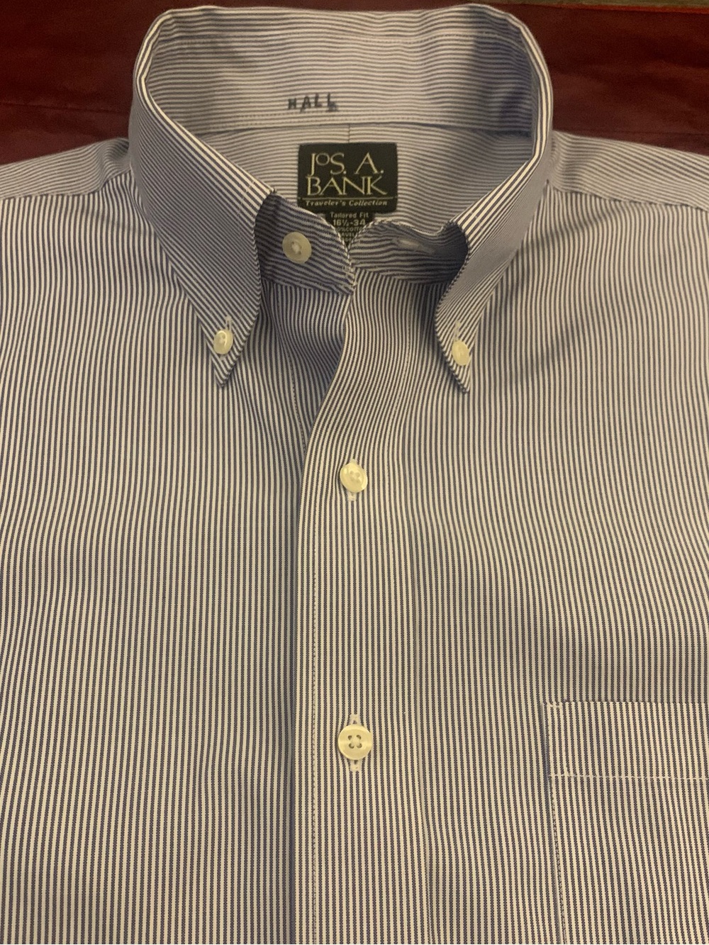 JOS A BANK Traveler’s Coll All Cotton Pin Striped Shirt